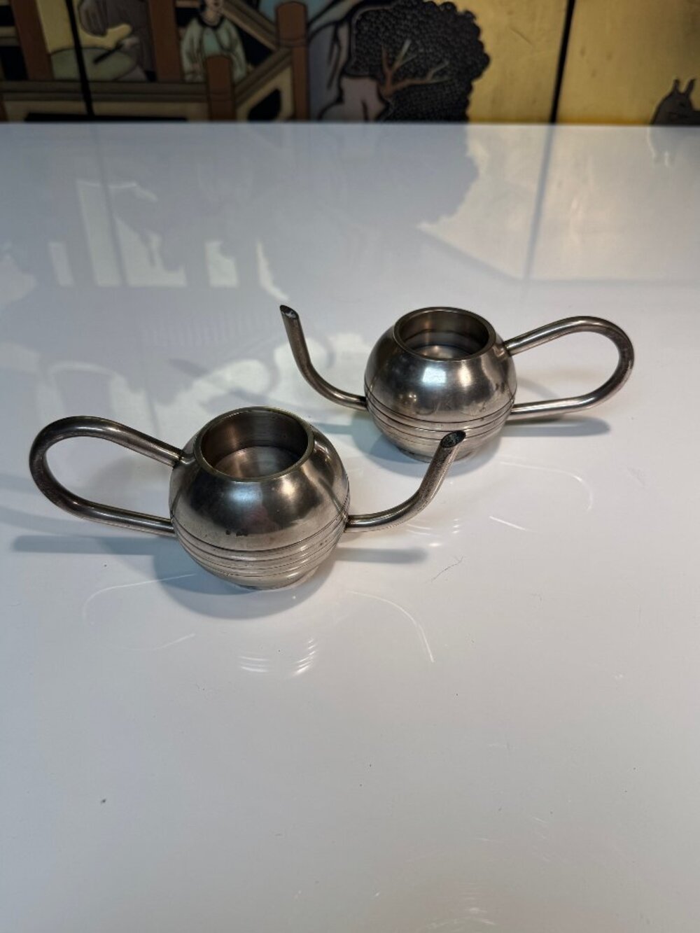 Heavy Teapot Candle Holders - pair